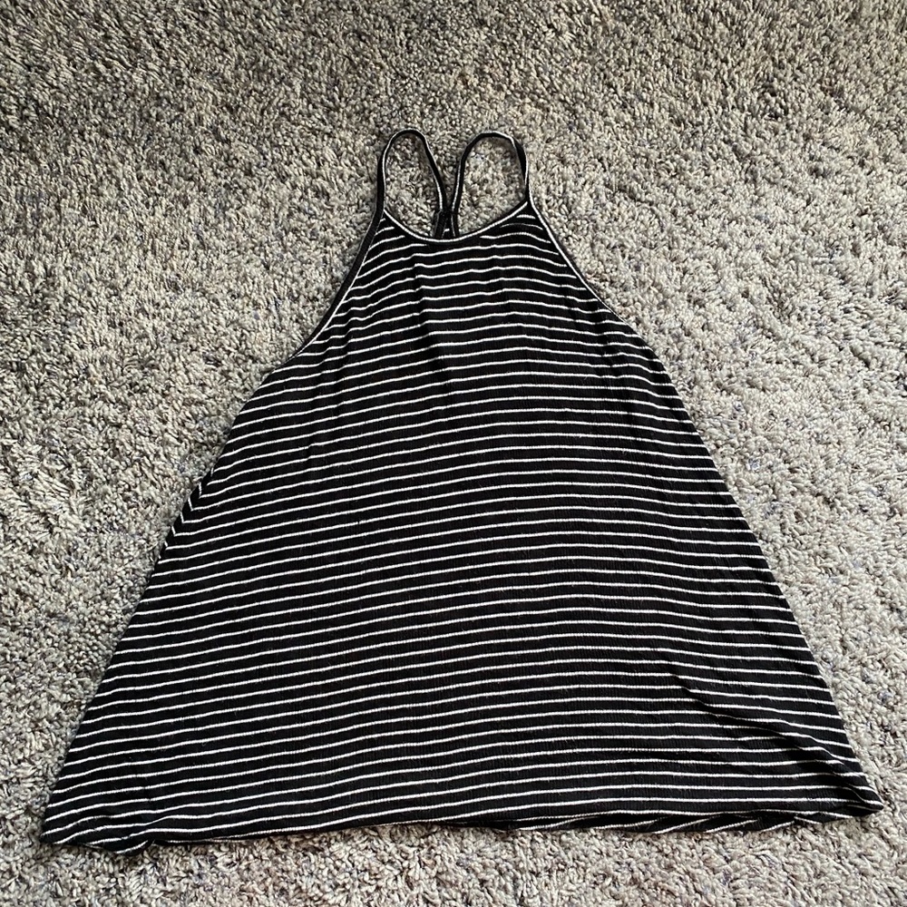 Black and white striped high neck tank top